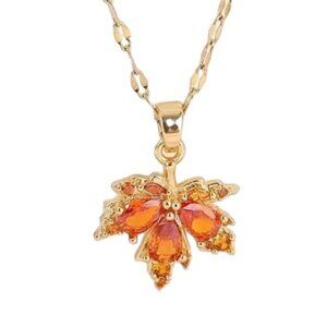 Orange maple leaf gold necklace